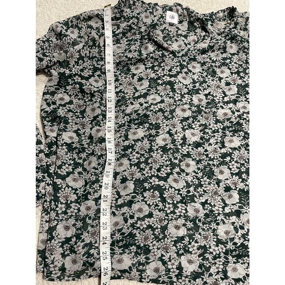 CAbi Women's Size Medium Split Neck Floral Peasant Long Sleeve Top Green Gray - Picture 4 of 9
